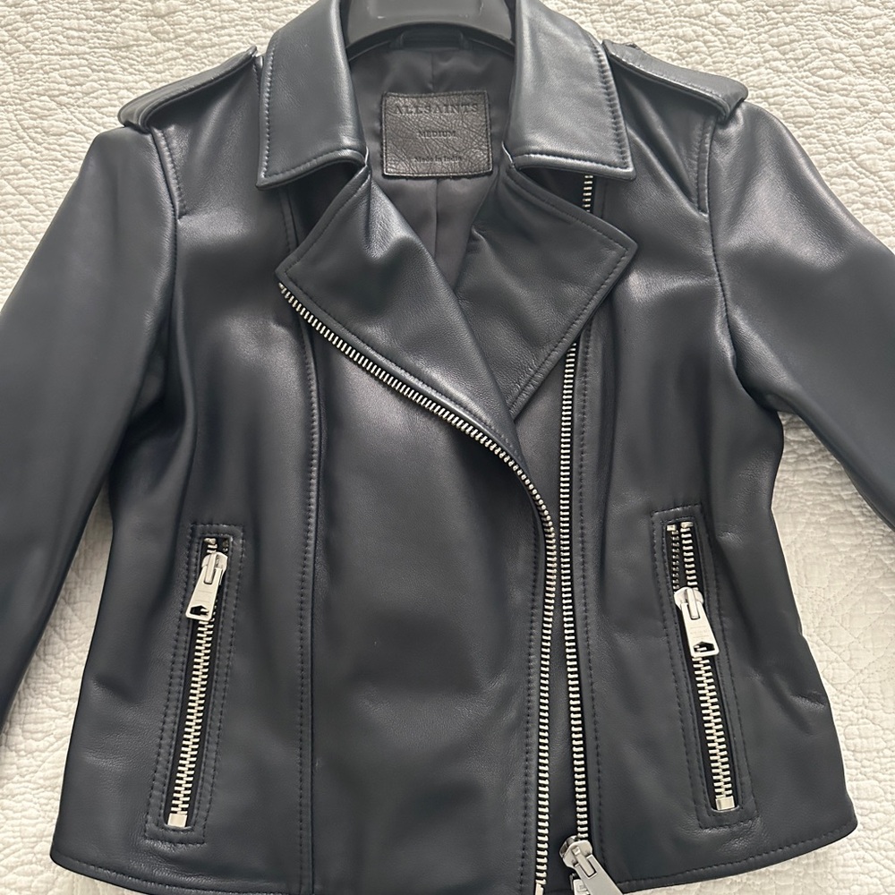 ALLSAINTS Navy Leather Jacket
